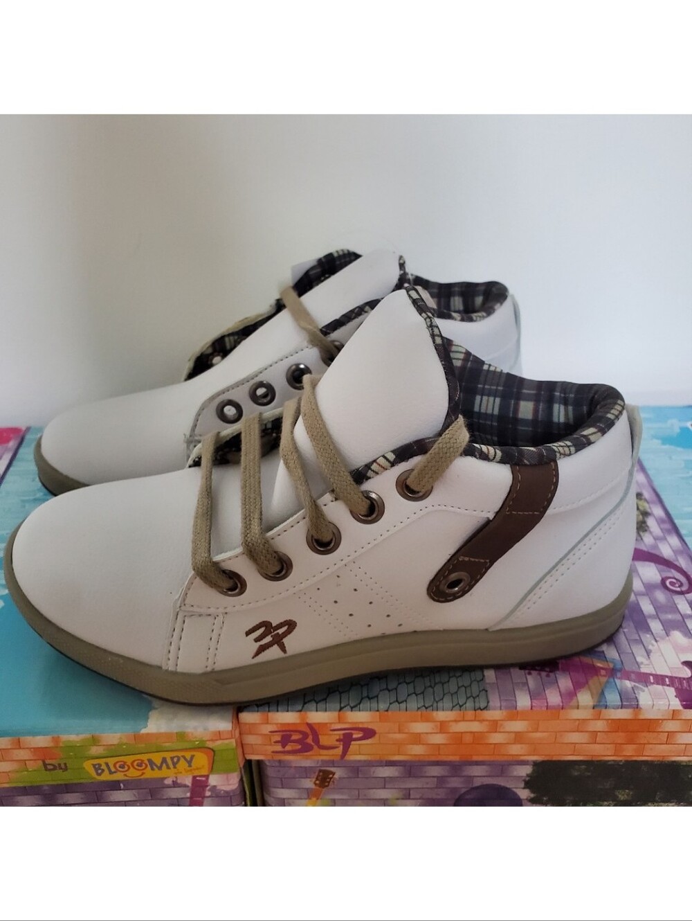 Kids White and Brown Casual Sneakers - Durable Comfort